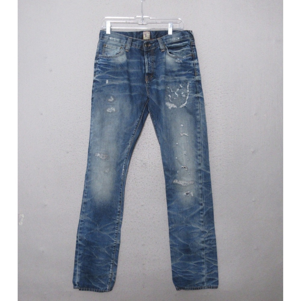 PRPS Demon Jeans Men 32 Distressed Denim Button Fly Whiskering Fade Portugal